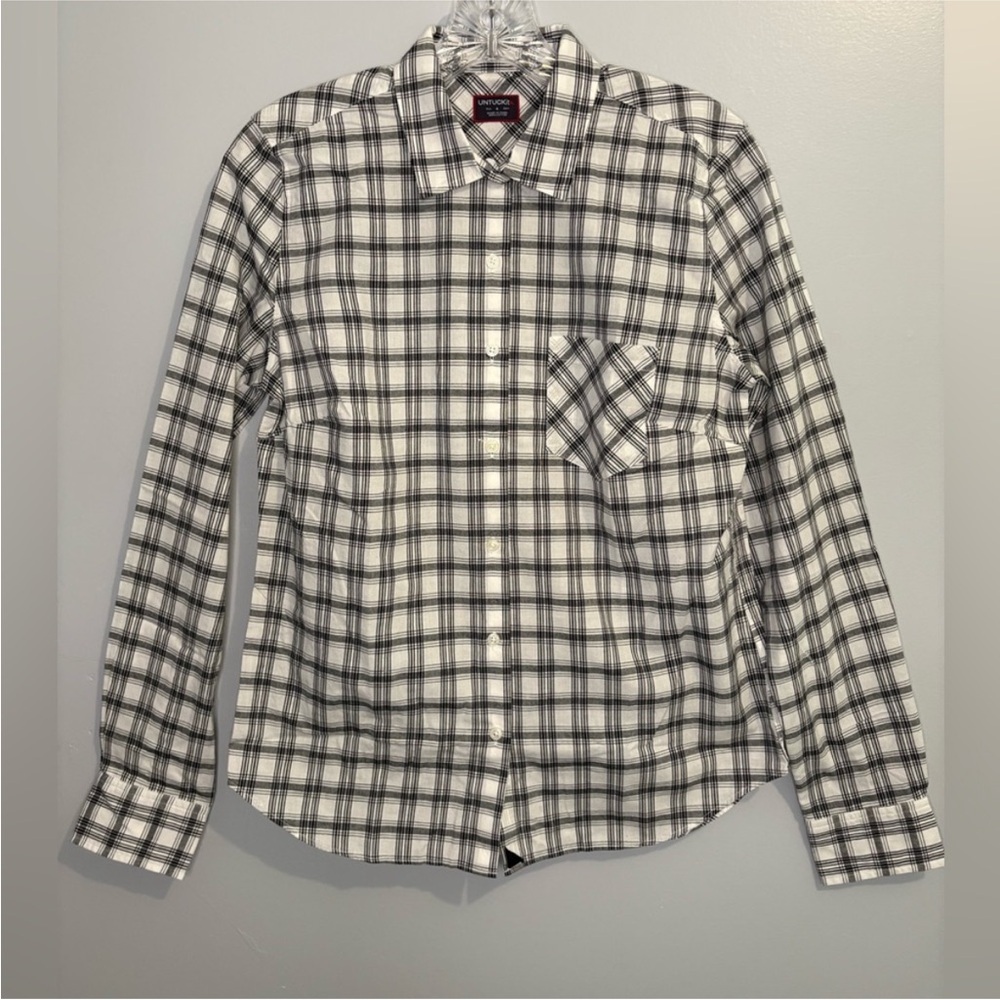 UNTUCKit Women Marina NWT 8 Black White Black Long Sleeve Button Down Shirt Top - Picture 6 of 10